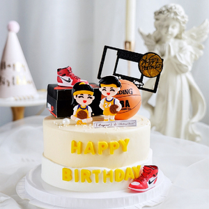 儿童蛋糕装饰男孩女孩打篮球篮球鞋篮球框鞋盒烘焙装饰用品摆件