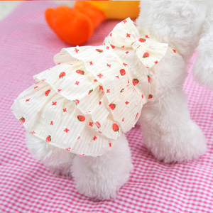 宠物草莓裙夏季背心泰迪狗狗猫咪衣服可爱小裙子小型犬宠物吊带裙