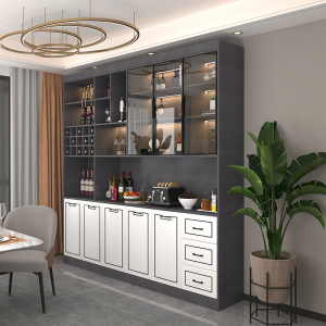 轻奢酒柜餐边柜靠墙一体家用展示柜玻璃柜北欧餐厅柜子带灯可定制