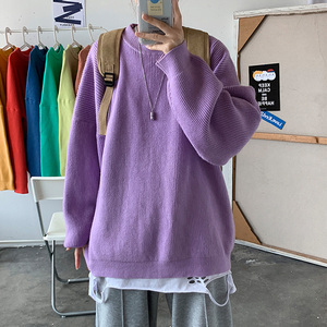 莫兰迪色雾霾紫毛衣女秋冬中长款遮屁股慵懒风淡紫色针织衫毛线衣