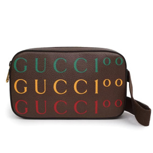 Gucci/古驰 男士经典时尚大logo印花牛皮革腰包 胸包 602695