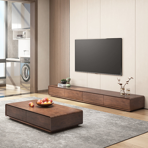 现代简约电视柜茶几组合大小户型客厅实木家具落地电视机柜斗柜