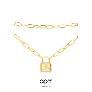 apm monaco金色爱情锁项链 情侣锁头锁骨项链生日礼物
