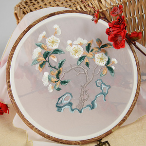 白梅中国风金线成品刺绣片汉服配件饰品团扇面纱灯笼材料