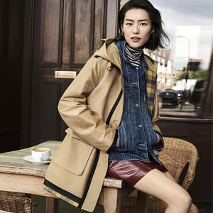 刘雯明星同款地素大使2018秋两面穿中长款格子风