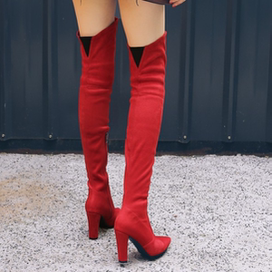 过膝长靴女红色绒