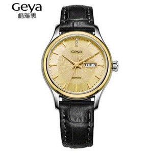 geya格雅时尚简约手表女防水情侣手表皮带石英双日历男表6198