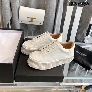徐璐杨丞琳同款jil sander女鞋松糕底增高牛皮厚底小白鞋饼干鞋女