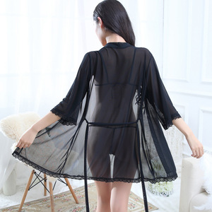 夜店风情蕾丝情趣内衣三件套女士开档性感睡衣套装网纱诱惑家居服