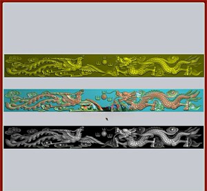 墓碑石雕横梁龙凤戏珠献夺抢宝精雕图过梁天梁灰度图线雕浮雕图