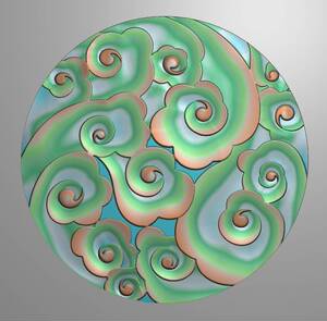 圆形带线条祥云圆云朵精雕浮雕灰度图木石砖雕底纹装饰