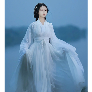神明少女汉服魏晋交领古装白色超仙气齐腰襦裙广袖舞蹈演出服春秋
