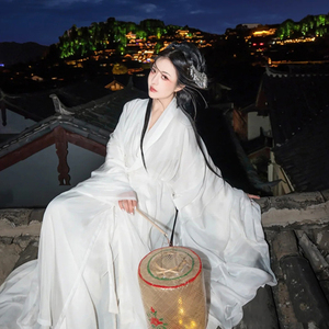 神明少女汉服女白色魏晋古装中国风超仙气飘逸广袖襦裙古风连衣裙