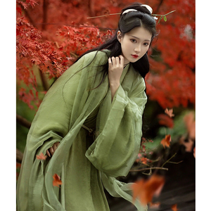 原创汉服女魏晋古装超仙气古风飘逸绿色舞蹈演出服套装日常连衣裙