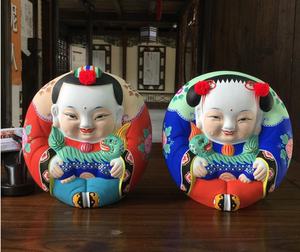 惠山泥人-大师作品-艺术手工艺品-无锡泥人-团阿福(20厘米)一对