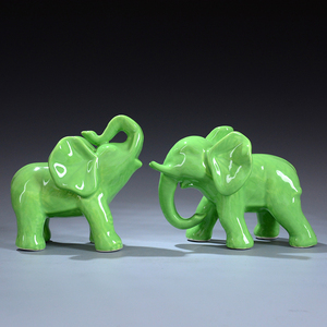 绿色陶瓷小号象一对摆件吸水纳福工艺品招财吉祥镇宅补角动物大象