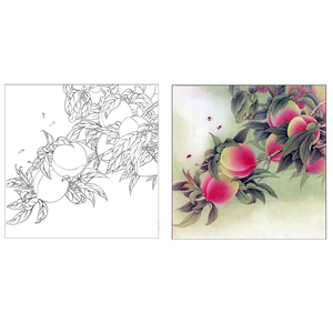 国画工笔画打印白描底稿斗方植物花卉桃子初学者临摹勾线过稿
