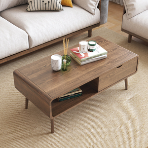 实木茶几北欧客厅两抽屉茶桌现代简约原木长方形储物小桌日式家具