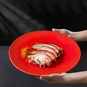 高档红色喜庆陶瓷7寸菜盘炒菜碟子好看餐具玻陶居家店38