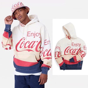 kith cocacola联名可口可乐拼色满印做旧连帽卫衣男宽松情侣帽衫