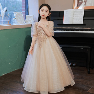女童高端晚礼服儿童钢琴演出服蓬蓬纱小女孩主持人花童公主裙秋冬