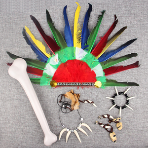 儿童塑料骷髅假牙项链野人装扮道具发套棒子项印第安野人骨头狼牙