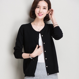 2017秋款长袖宽松针织衫女开衫短款休闲外套羊绒衫毛衣外搭 女装