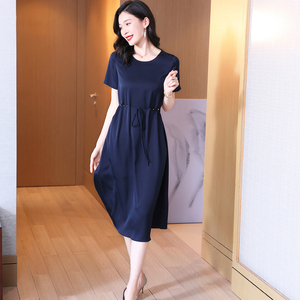 重磅真丝连衣裙女高端大牌2022年夏新款纯色气质显瘦桑蚕丝中长裙