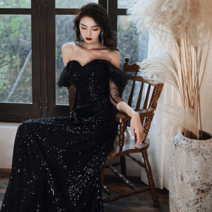 黑色晚礼服裙子连衣裙平时可穿高端大气优雅长款气质性感2020新款