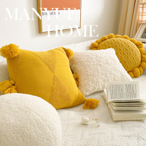 蔓越家 ins风黄色卧室床上抱枕北欧客厅沙发靠垫样板间装饰抱枕套