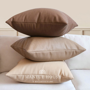 蔓越家 Oat brown 现代高级客厅沙发皮质抱枕靠垫抱枕套含芯腰枕