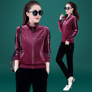 娇纯金丝绒运动套装女2021春秋新款韩版潮流显瘦大码休闲服两件套
