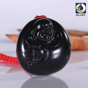 国玉大师堂 侯晓峰玉雕新疆和田墨玉吊坠弥勒佛玉坠女士笑佛挂件