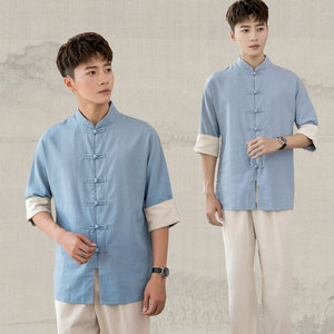 中医推拿师工作服男士养生馆理疗按摩针灸师衣服装中式国风上衣男