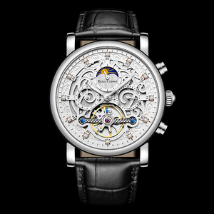 瑞斯皇冠手表reiss crown 星辰 机械镂空皮表带腕表