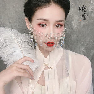 汉服面帘古风遮脸带流苏秀禾面帘挂耳中式新娘头饰面链遮古风头饰