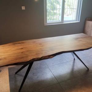 北欧原木大板餐桌创意铁艺办公桌自然边个性民宿泡茶桌电脑原木桌