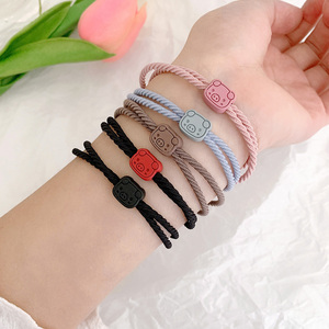 小猪头皮筋送给男朋友异地恋戴手腕情侣一对网红手链两用可爱头绳