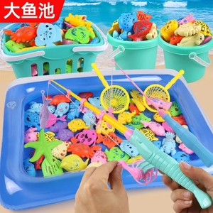 磁性钓鱼玩具池套装加厚泳池圆形儿童充气钓鱼池家用广场摆摊池