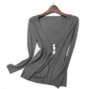 lemaer超值特惠 意大利定制cashmere贝壳扣v领设计精纺羊绒开衫