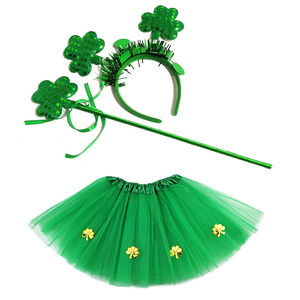 爱尔兰St Patrick's 圣帕特里克节绿色三叶草蓬蓬裙衣服头箍儿童