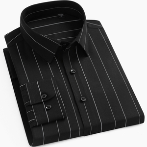 春季新品金狐狸衬衫男士长袖宽条纹衬衣修身免烫竹纤维商务打底