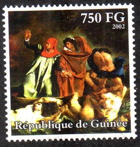 几内亚德拉克洛瓦名画邮票~但丁之舟1枚新票 看描述