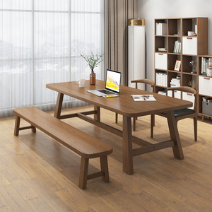 简约原木长条桌全实木客厅大长书桌工作台家用书法桌双人学习桌子