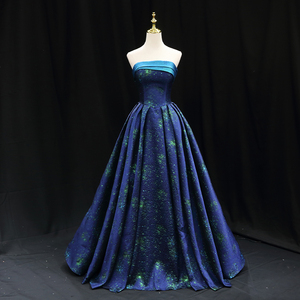 星空蓝色晚礼服新娘敬酒服小众设计个性年会主持学生艺考演出独唱