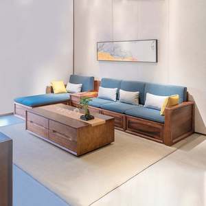 东家家具胡桃里系列全实木储物沙发冬夏两用组合家具客厅L型沙发