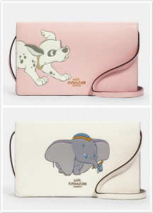 美国正品代购coach蔻驰迪士尼斑点狗小飞象双层牛皮斜挎包