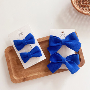 2个网红克莱因蓝布艺蝴蝶结少女心边夹百搭甜美蓝色儿童发夹发饰