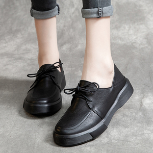 平底单鞋女2021春秋款复古真皮女鞋软底软皮低帮休闲舒适英伦皮鞋