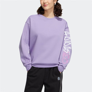 Adidas阿迪达斯圆领卫衣女2024春季新款休闲服紫色宽松运动套头衫